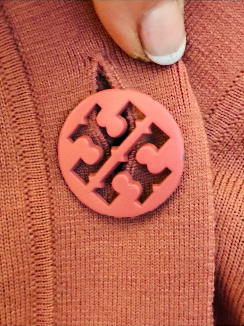 Tory Burch 100% Merino Wool V Neck Logo Button Cardigan M - Picture 3 of 11